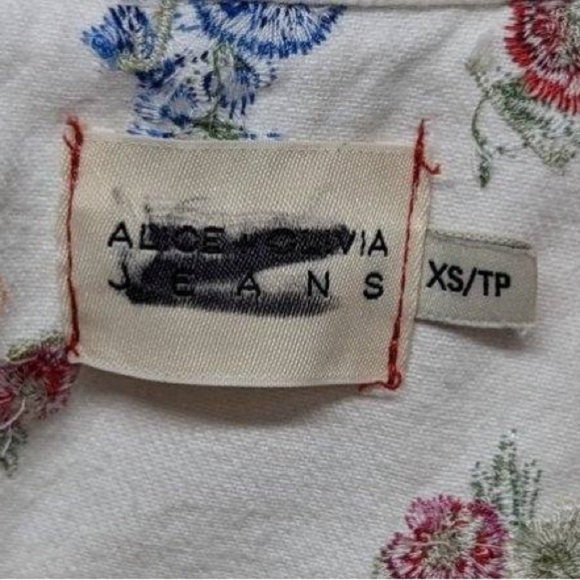 Alice + Olivia Off White Multi Renee Embroidered Cropped Denim Jacket XS NWOT - Picture 5 of 11